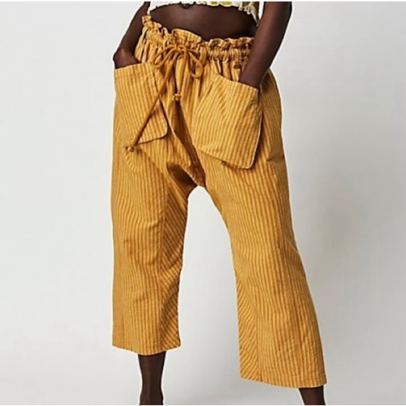 Free People Runyon Oversized Stripe Pants Harem Paper Bag Drawstrings Small - Picture 1 of 7